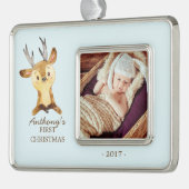 Woodland Deer Baby's 1e kerstfoto Ornament (Links)