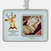 Woodland Deer Baby's 1e kerstfoto Ornament (Voorkant)