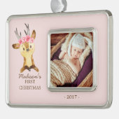 Woodland Deer Baby's 1e kerstfoto Ornament (Links)