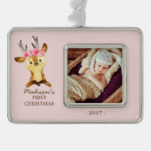 Woodland Deer Baby's 1e kerstfoto Ornament (Voorkant)