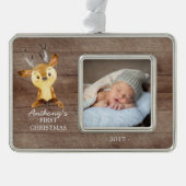 Woodland Deer Baby's 1e kerstfoto Ornament (Voorkant)