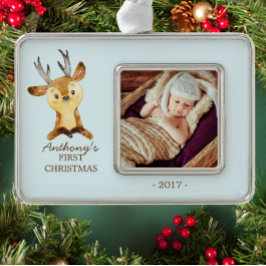 Woodland Deer Baby's 1e kerstfoto Ornament