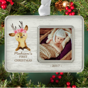 Woodland Deer Baby's 1e kerstfoto Ornament