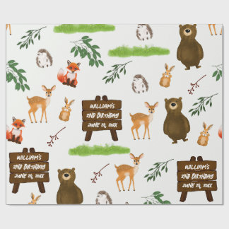 Woodland Deer Bear Rabbit Fox Hedgehog Birthday Cadeaupapier