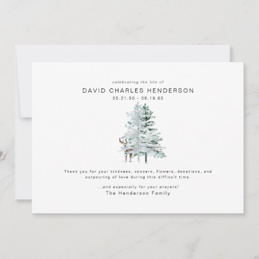 Woodland Deer Bereavement Begrafenis Dank u Bedankkaart (Voorkant)