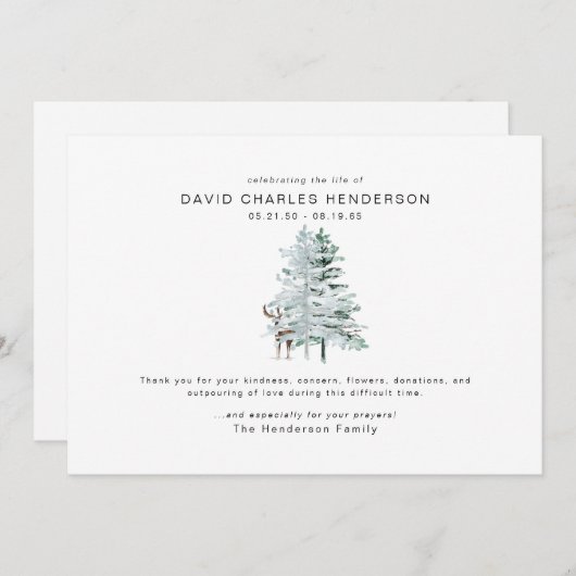 Woodland Deer Bereavement Begrafenis Dank u Bedankkaart (Voorkant / Achterkant)