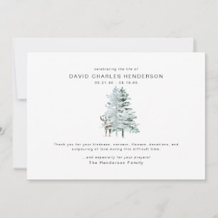 Woodland Deer Bereavement Begrafenis Dank u Bedankkaart