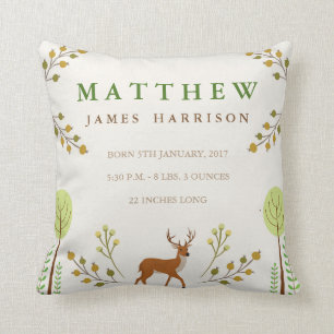 Woodland Deer Birth Announcement Pillow Kussen
