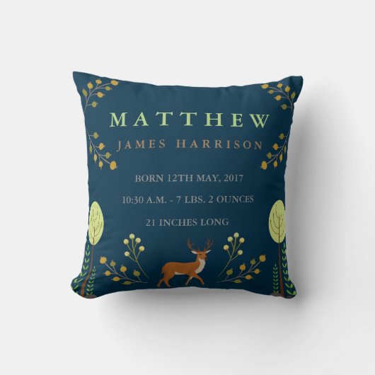 Woodland Deer Birth Announcement Pillow Kussen (Voorkant)