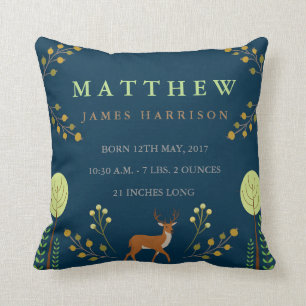 Woodland Deer Birth Announcement Pillow Kussen