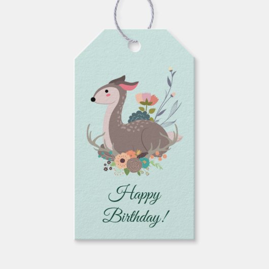 Woodland Deer Birthday Specialized Cadeaulabel (Voorkant)