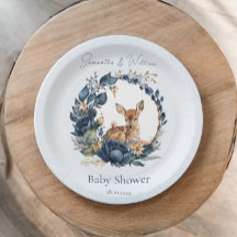 Woodland Deer Blauwe Bloemen Boho Bladeren