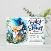 Woodland Deer Blue Boy Baby shower Kaart (Staand voorkant)