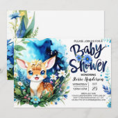 Woodland Deer Blue Boy Baby shower Kaart (Voorkant / Achterkant)