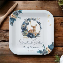 Woodland Deer Blue Floral Boho Leaves Papieren Bordje
