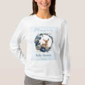 Woodland Deer Blue Flowers Boho Waterverf T-shirt (Voorkant)