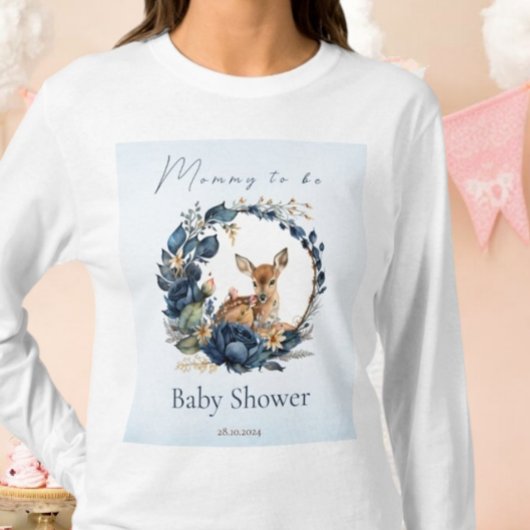 Woodland Deer Blue Flowers Boho Waterverf T-shirt