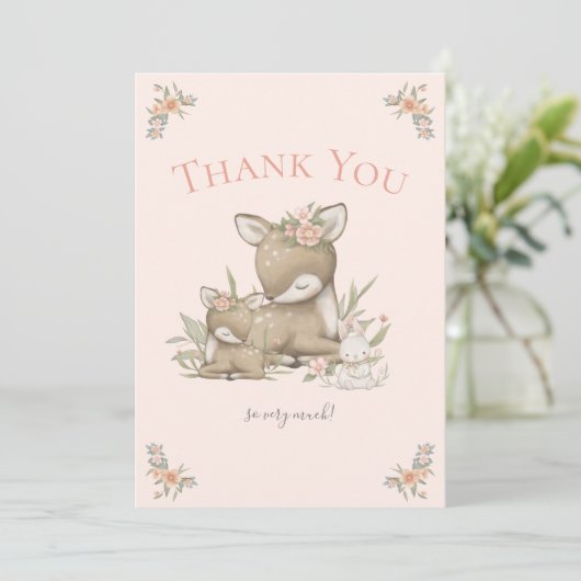 Woodland Deer Boho Girl Baby shower Dank je wel Bedankkaart (Staand voorkant)