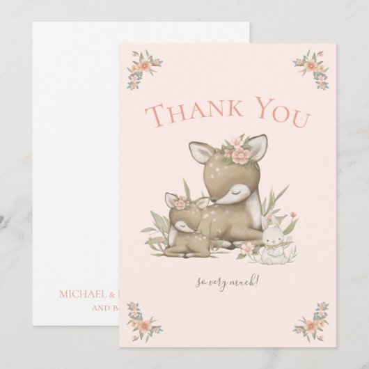 Woodland Deer Boho Girl Baby shower Dank je wel Bedankkaart (Voorkant / Achterkant)