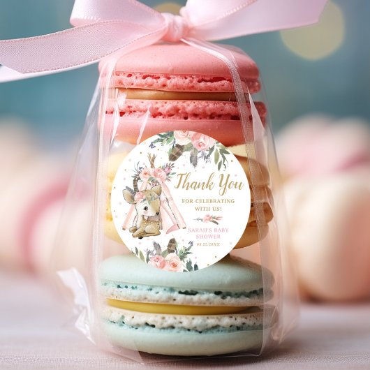 Woodland Deer Boho Tribal Baby shower Verjaardag Ronde Sticker