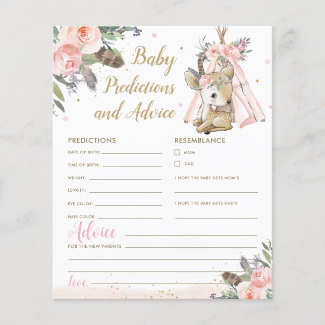 Woodland Deer Boho Tribal Baby Voorspellingen Advi (Voorkant)