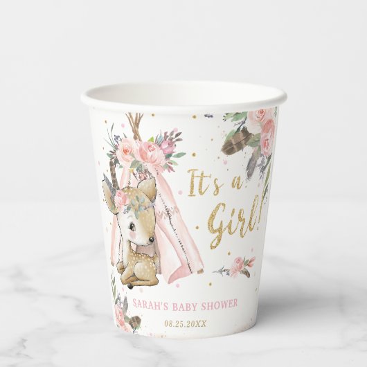 Woodland Deer Boho Tribal Meisje Baby shower Papieren Bekers (Achterkant)