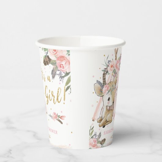 Woodland Deer Boho Tribal Meisje Baby shower Papieren Bekers (Links)