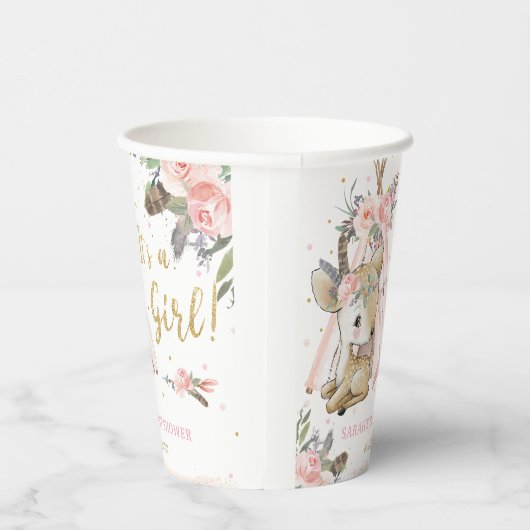 Woodland Deer Boho Tribal Meisje Baby shower Papieren Bekers (Rechts)