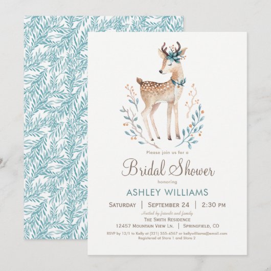Woodland Deer Bruids Douche Uitnodiging (Voorkant / Achterkant)
