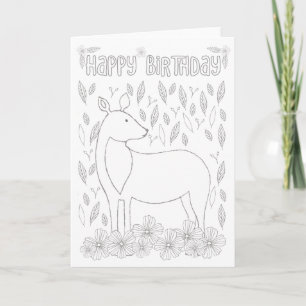 Woodland Deer Coloring Book Birthday Kaart
