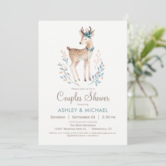 Woodland Deer Couples Douche Uitnodiging (Staand voorkant)