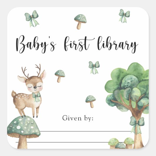 Woodland Deer - de eerste bibliotheek voor baby's Vierkante Sticker (Voorkant)