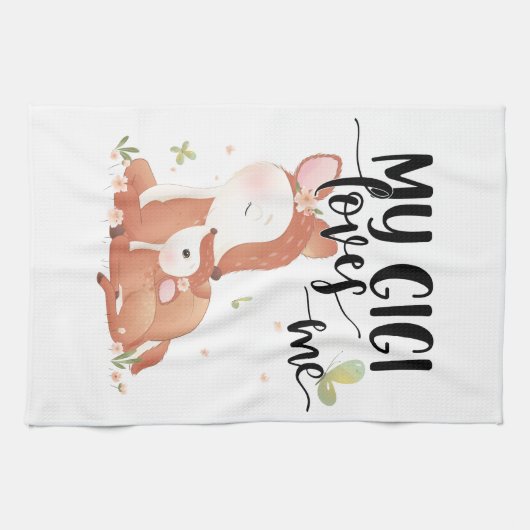 Woodland Deer Doe and Baby Fawn My Gigi Loves me Theedoek (Horizontaal)