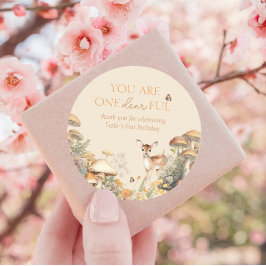 Woodland Deer Eerste Verjaardag Dank u Ronde Sticker