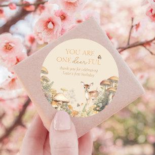 Woodland Deer Eerste Verjaardag Dank u Ronde Sticker