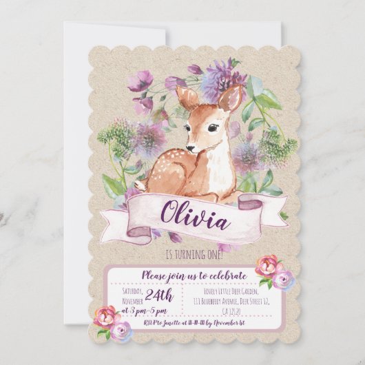Woodland Deer eerste verjaardagsuitnodiging Kaart (Voorkant)