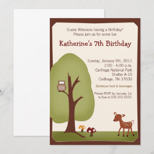 Woodland Deer en Owl Birthday Sjabloon Invite Kaart