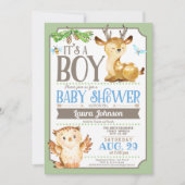 Woodland Deer en Owl Boy Baby shower Kaart (Voorkant)