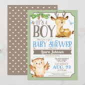 Woodland Deer en Owl Boy Baby shower Kaart (Voorkant / Achterkant)