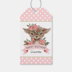 Woodland Deer en Polka Dots Girl's Birthday Party Cadeaulabel