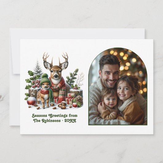 Woodland Deer Family Cozy Forest Christmas Photo Feestdagenkaart (Voorkant)