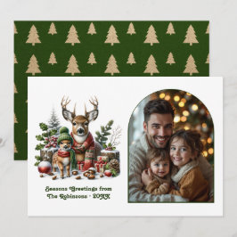 Woodland Deer Family Cozy Forest Christmas Photo Feestdagenkaart