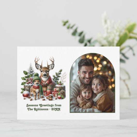 Woodland Deer Family Cozy Forest Christmas Photo Feestdagenkaart (Staand voorkant)
