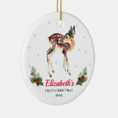 Woodland Deer Fawn Baby's 1e Kerstmis Aangepast Keramisch Ornament (Rechts)