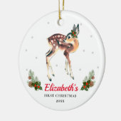 Woodland Deer Fawn Baby's 1e Kerstmis Aangepast Keramisch Ornament (Links)