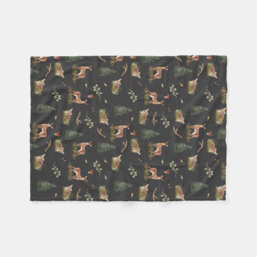 Woodland Deer Fawn Pattern Baby Fleece Blanket (Voorkant (Horizontaal))
