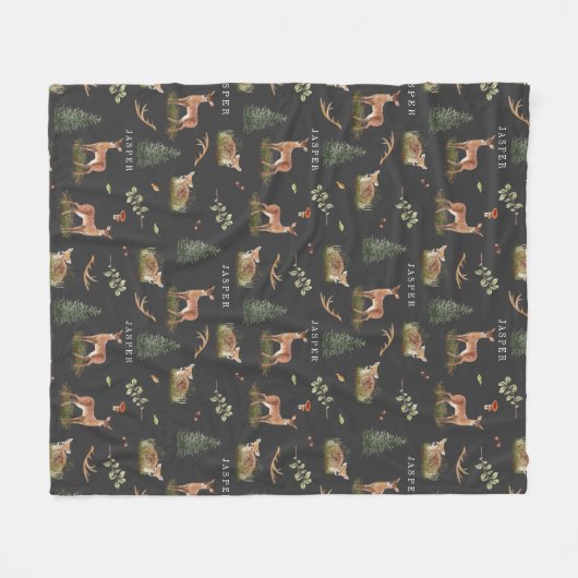 Woodland Deer Fawn Pattern Baby Green Baby Name Fleece Deken (Voorkant (Horizontaal))