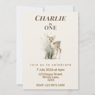 Woodland Deer First Birthday Invitation Kaart
