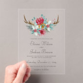 Woodland Deer Floral Antler Winter Wedding Acryl Uitnodigingen (Insitu (Draagbaar))