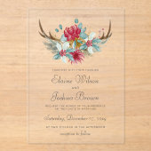 Woodland Deer Floral Antler Winter Wedding Acryl Uitnodigingen (Voorkant)